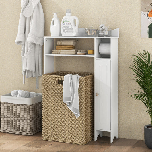 Costway Wood Over the Toilet Bathroom Space Saver with Paper Holder and Shelf-White