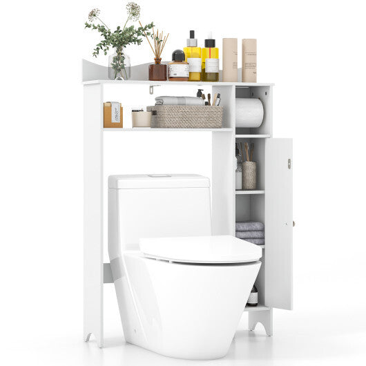 Costway Wood Over the Toilet Bathroom Space Saver with Paper Holder and Shelf-White