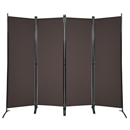 Costway 4-Panel  Room Divider with Steel Frame-Brown
