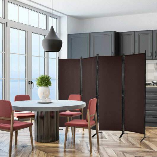 Costway 4-Panel  Room Divider with Steel Frame-Brown
