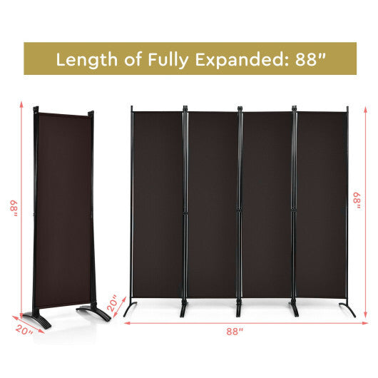 Costway 4-Panel  Room Divider with Steel Frame-Brown