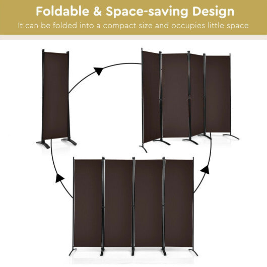 Costway 4-Panel  Room Divider with Steel Frame-Brown