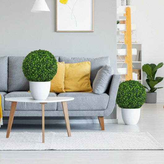 Costway 2 Pieces 15.7 Inch Artificial Boxwood Topiary Ball Tree Set
