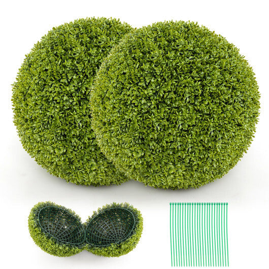 Costway 2 Pieces 20 Inches Artificial Sun-Protective Topiary Spheres for Patio Garden Front Door Balcony Backyard-M