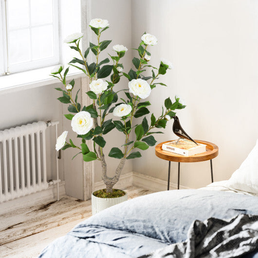 Costway 36 Inch Artificial Camellia Tree with Blooming Flower 1 Pack-White