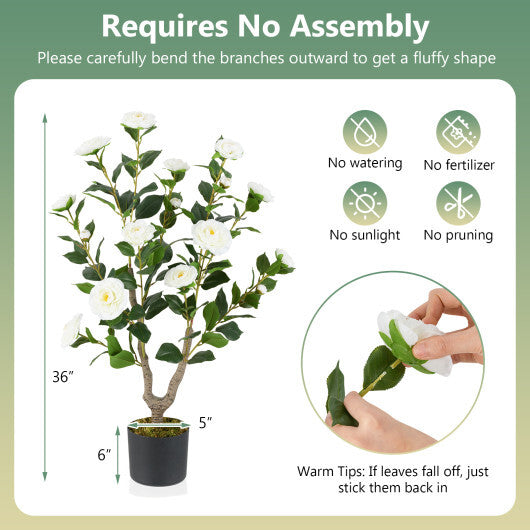 Costway 36 Inch Artificial Camellia Tree with Blooming Flower 1 Pack-White