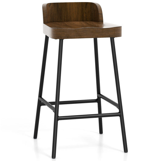 Costway Industrial 24.5 Inches Bar Stool with Backrest and Saddle Seat-Rustic Brown