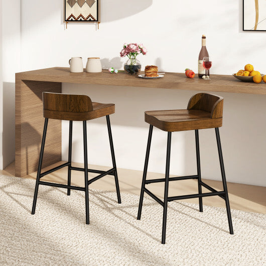 Costway Industrial 24.5 Inches Bar Stool with Backrest and Saddle Seat-Rustic Brown