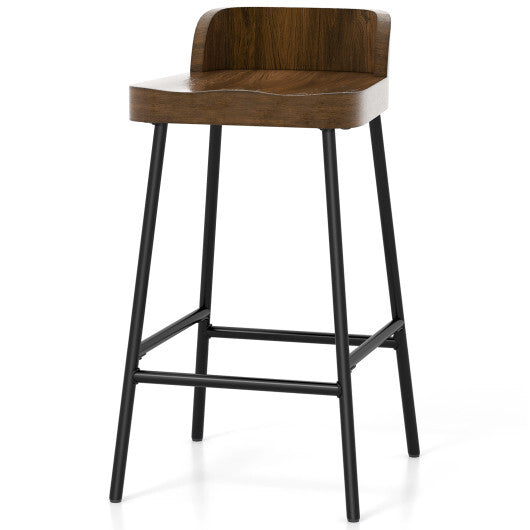 Costway Industrial 24.5 Inches Bar Stool with Backrest and Saddle Seat-Rustic Brown