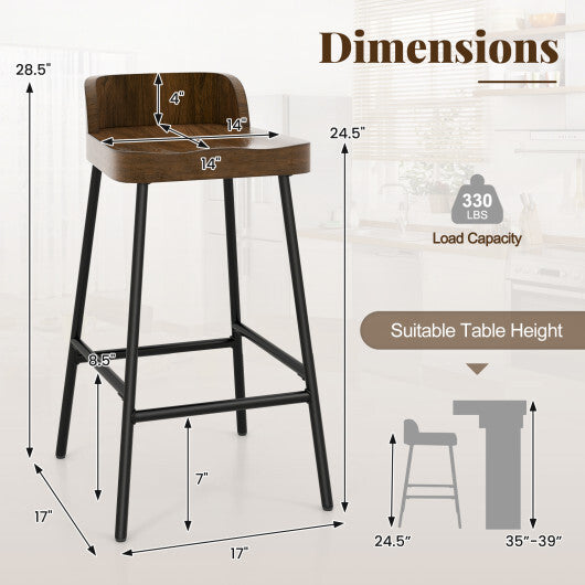 Costway Industrial 24.5 Inches Bar Stool with Backrest and Saddle Seat-Rustic Brown