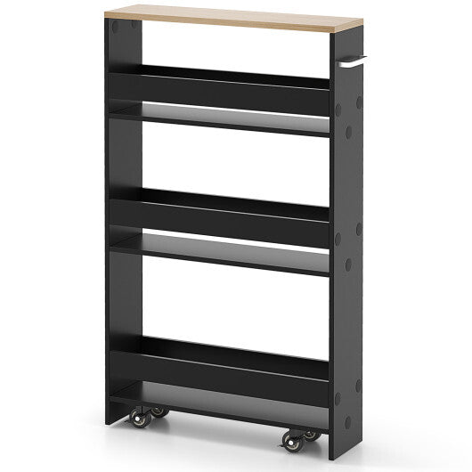 Costway Rolling Kitchen Slim Storage Cart Mobile Shelving Organizer with Handle-Black