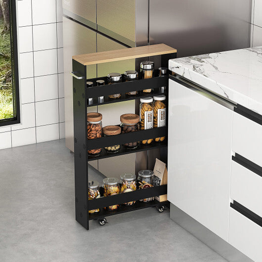 Costway Rolling Kitchen Slim Storage Cart Mobile Shelving Organizer with Handle-Black