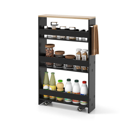 Costway Rolling Kitchen Slim Storage Cart Mobile Shelving Organizer with Handle-Black