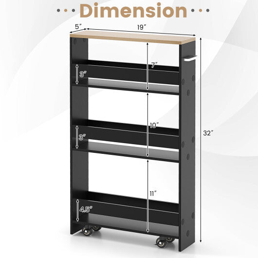 Costway Rolling Kitchen Slim Storage Cart Mobile Shelving Organizer with Handle-Black