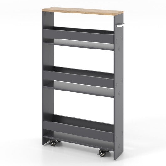 Costway Rolling Kitchen Slim Storage Cart Mobile Shelving Organizer with Handle-Gray