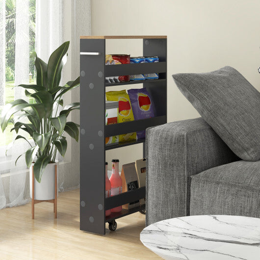 Costway Rolling Kitchen Slim Storage Cart Mobile Shelving Organizer with Handle-Gray