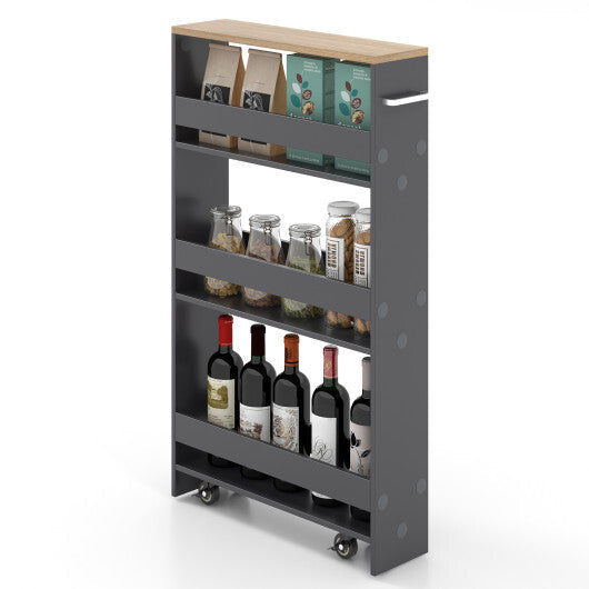 Costway Rolling Kitchen Slim Storage Cart Mobile Shelving Organizer with Handle-Gray