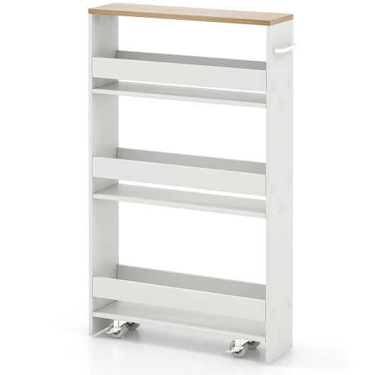 Costway Narrow Mobile Serving Cart with Open Shelves for Kitchen Bathroom Living Room-White
