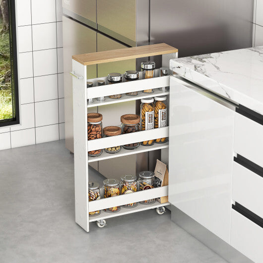 Costway Narrow Mobile Serving Cart with Open Shelves for Kitchen Bathroom Living Room-White