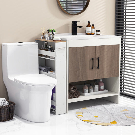 Costway Narrow Mobile Serving Cart with Open Shelves for Kitchen Bathroom Living Room-White