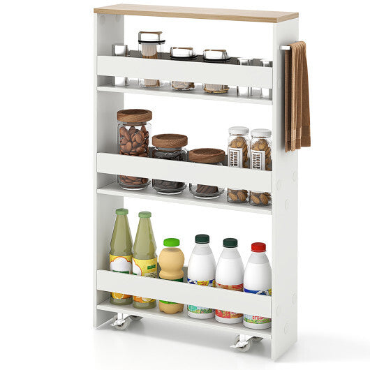 Costway Narrow Mobile Serving Cart with Open Shelves for Kitchen Bathroom Living Room-White