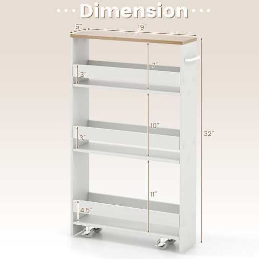 Costway Narrow Mobile Serving Cart with Open Shelves for Kitchen Bathroom Living Room-White