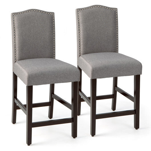Costway 2 Pcs Fabric Nail Head Counter Height Dining Side Chairs Set-Gray