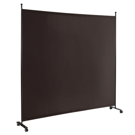 Costway 6 Feet Single Panel Rolling Room Divider with Smooth Wheels-Brown