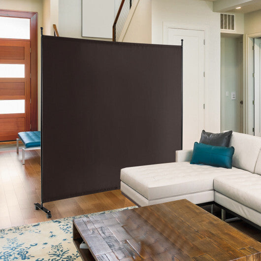 Costway 6 Feet Single Panel Rolling Room Divider with Smooth Wheels-Brown