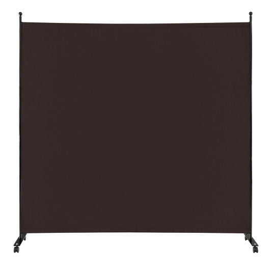 Costway 6 Feet Single Panel Rolling Room Divider with Smooth Wheels-Brown