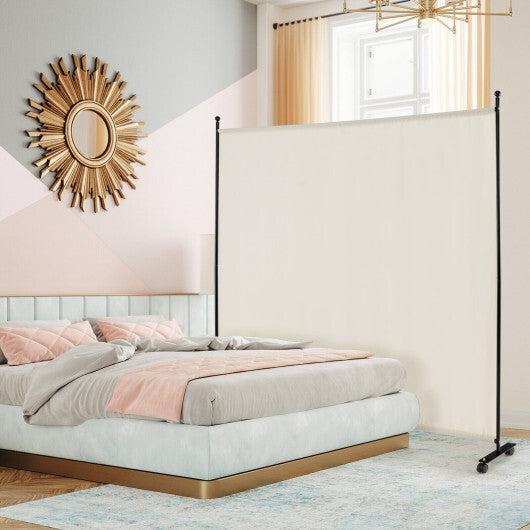 Costway 6 Feet Single Panel Rolling Room Divider with Smooth Wheels-White