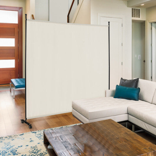 Costway 6 Feet Single Panel Rolling Room Divider with Smooth Wheels-White