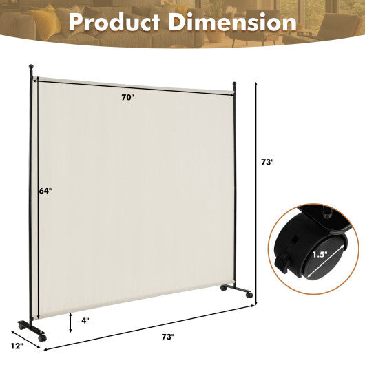 Costway 6 Feet Single Panel Rolling Room Divider with Smooth Wheels-White