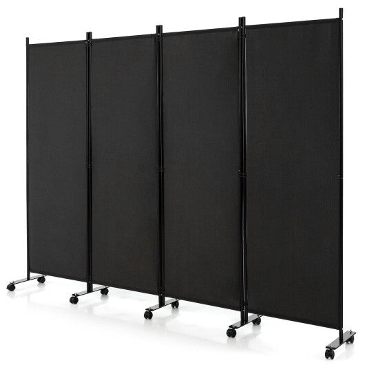 Costway 4-Panel Folding Room Divider 6 Feet Rolling Privacy Screen with Lockable Wheels-Black