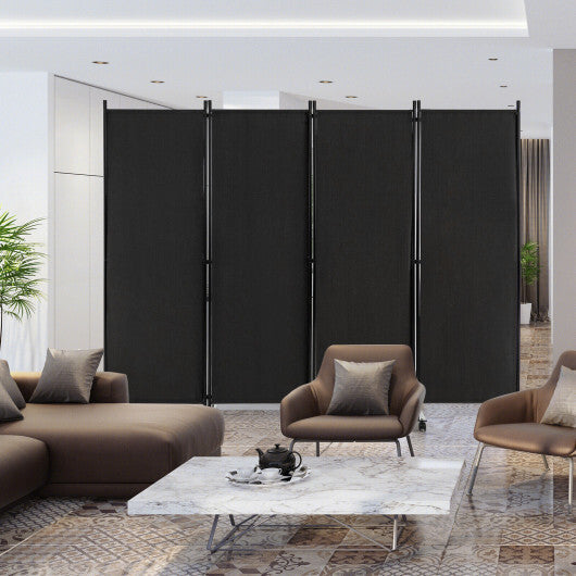 Costway 4-Panel Folding Room Divider 6 Feet Rolling Privacy Screen with Lockable Wheels-Black