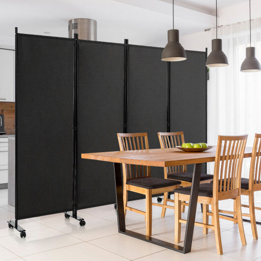 Costway 4-Panel Folding Room Divider 6 Feet Rolling Privacy Screen with Lockable Wheels-Black