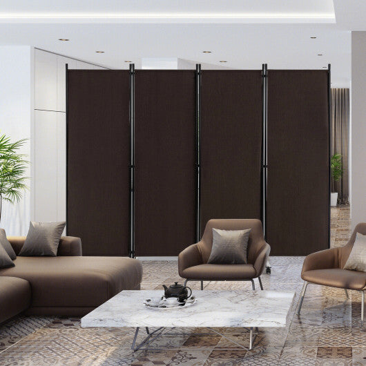 Costway 4-Panel Folding Room Divider 6 Feet Rolling Privacy Screen with Lockable Wheels-Brown