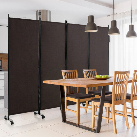 Costway 4-Panel Folding Room Divider 6 Feet Rolling Privacy Screen with Lockable Wheels-Brown