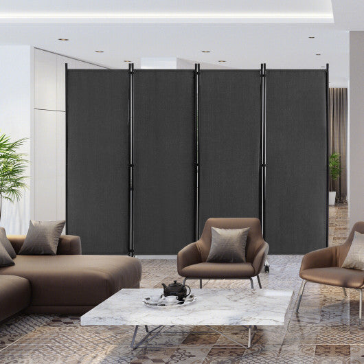 Costway 4-Panel Folding Room Divider 6 Feet Rolling Privacy Screen with Lockable Wheels-Gray