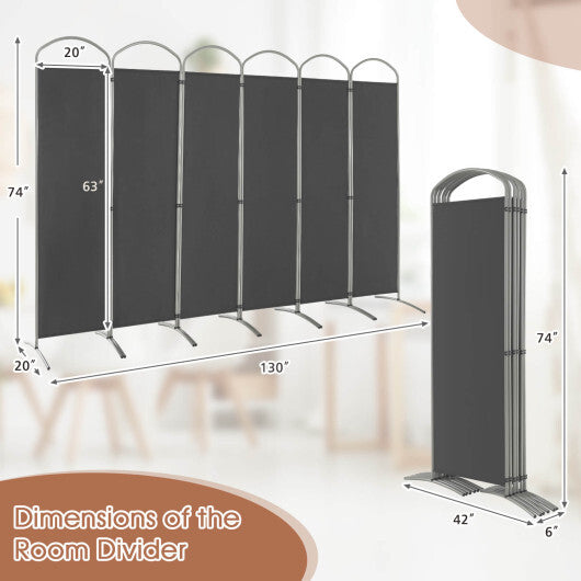 Costway 6 Feet 6-Panels Freestanding Folding Privacy Screen-Gray