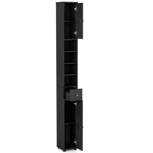 Costway Freestanding Slim Bathroom Cabinet with Drawer and Adjustable Shelves-Black