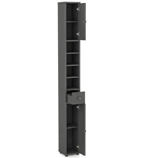 Costway Freestanding Slim Bathroom Cabinet with Drawer and Adjustable Shelves-Gray