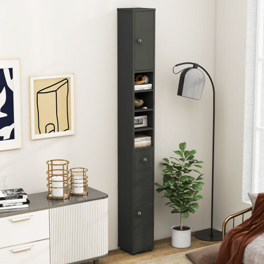 Costway Freestanding Slim Bathroom Cabinet with Drawer and Adjustable Shelves-Gray