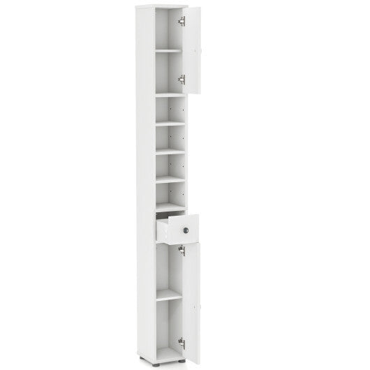 Costway Freestanding Slim Bathroom Cabinet with Drawer and Adjustable Shelves-White