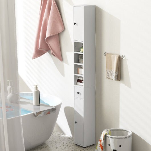 Costway Freestanding Slim Bathroom Cabinet with Drawer and Adjustable Shelves-White
