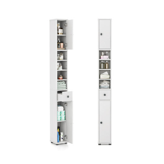 Costway Freestanding Slim Bathroom Cabinet with Drawer and Adjustable Shelves-White