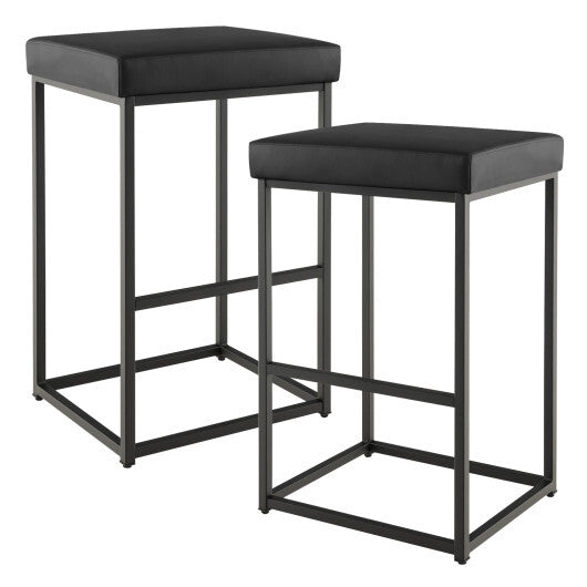 Costway 30 Inch Barstools Set of 2 with PU Leather Cover-Black