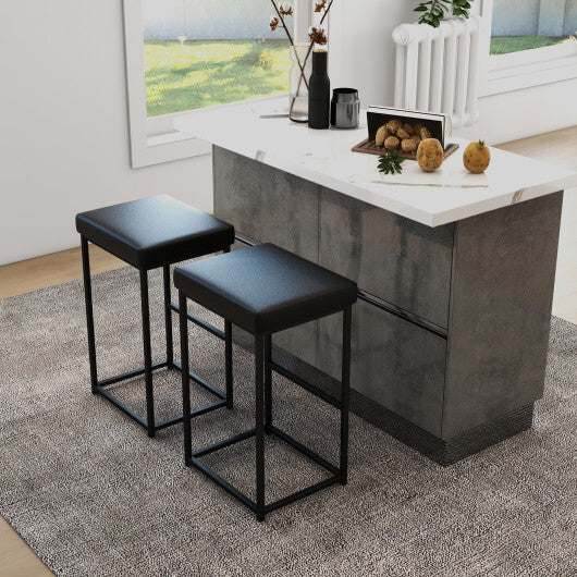 Costway 30 Inch Barstools Set of 2 with PU Leather Cover-Black