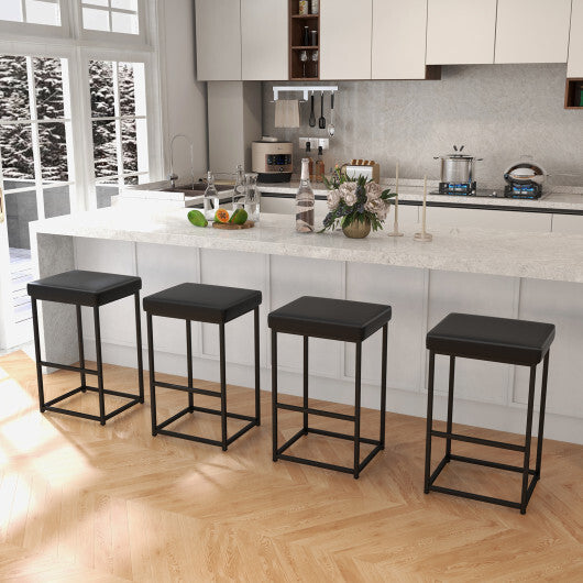 Costway 30 Inch Barstools Set of 2 with PU Leather Cover-Black