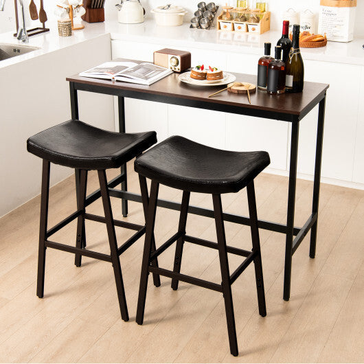 Costway Bar Stools Set of 2 with PU Leather Upholstered Saddle Seat and Footrest-Brown